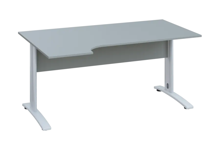 ERK 28 - 164 stůl kancelářský, rohový, levý, kovová podnož bílá, deska 25 mm, široký 1600 mm, šedá